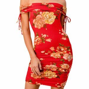 Print Ruched Off Shoulder Dress